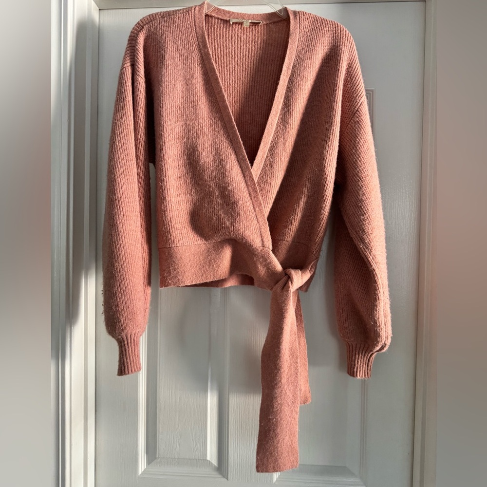 Wayf Dusty Pink V-Neck Wrap Sweater
